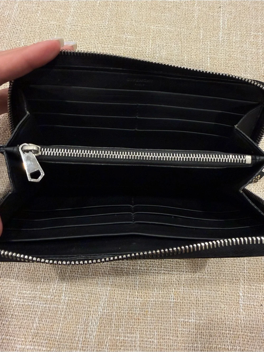 Givenchy Black Wallet with Gold Floral Logo Motif